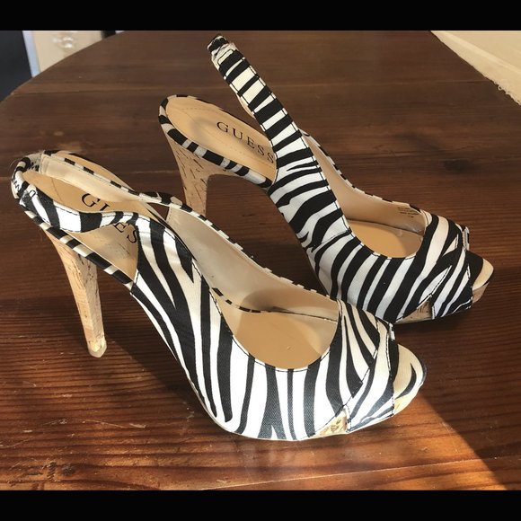 GUESS zebra peep-toe slingback heels 8.5 M - Picture 1 of 5